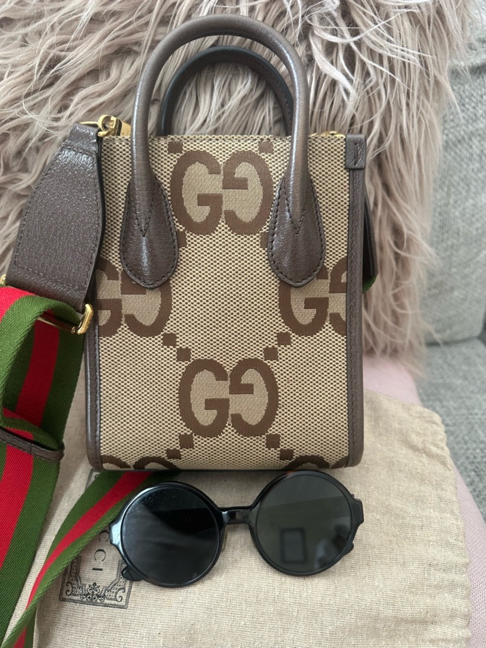 Gucci Brown GG Canvas Micro Tote with Green-Red Web Strap - Picture 5 of 13